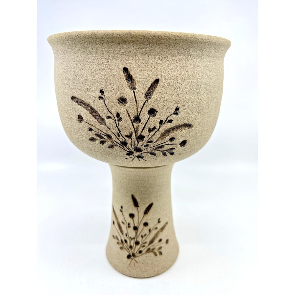 Berry Bowl Colander Stoneware Handmade Wheat Etched Design On Base Vase Signed